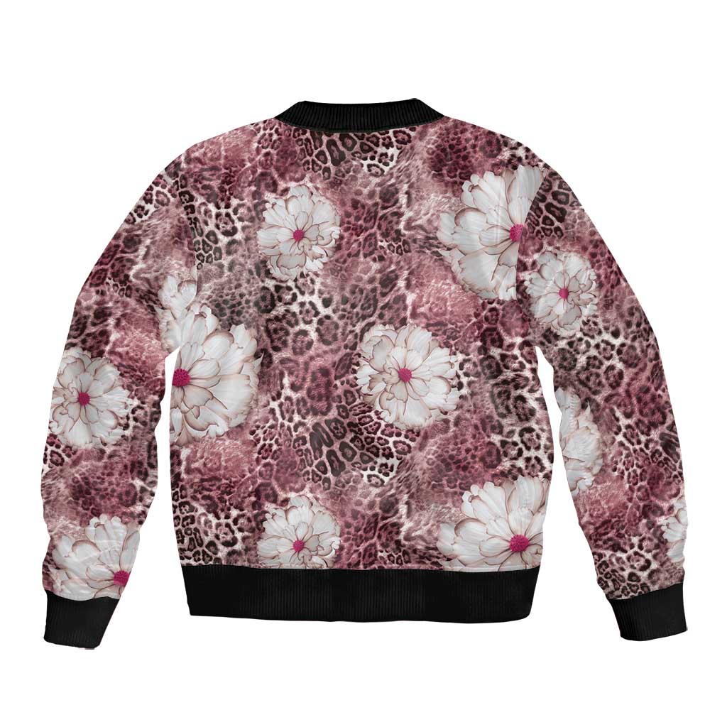 African Leopard Floral Pattern Bomber Jacket Sunset Mauve