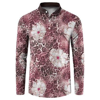 African Leopard Floral Pattern Button Sweatshirt Sunset Mauve