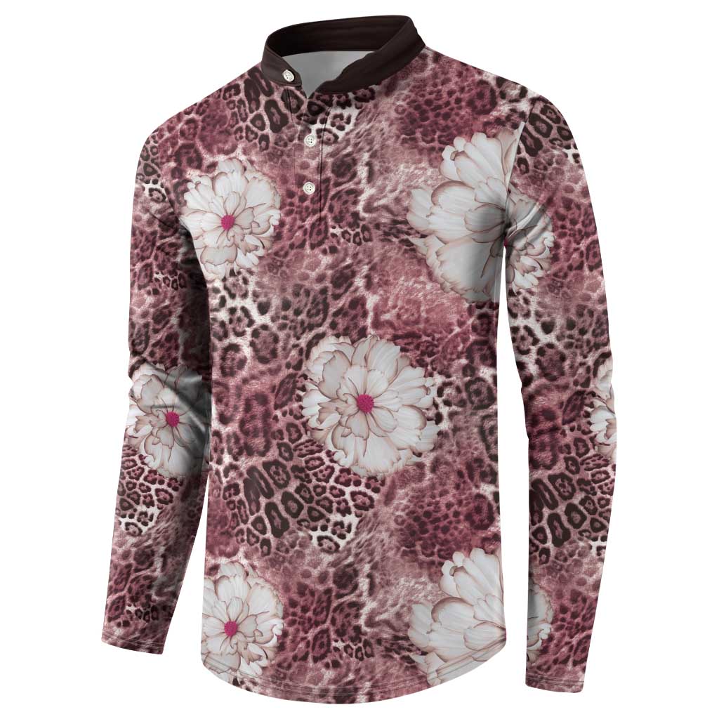 African Leopard Floral Pattern Button Sweatshirt Sunset Mauve
