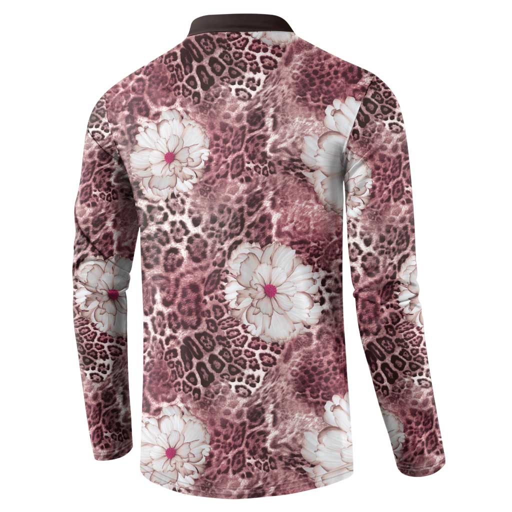 African Leopard Floral Pattern Button Sweatshirt Sunset Mauve