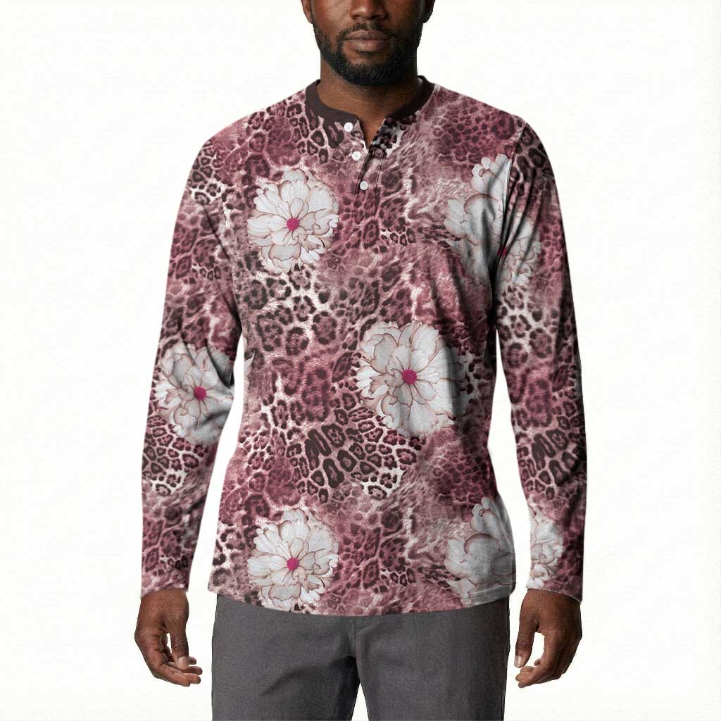 African Leopard Floral Pattern Button Sweatshirt Sunset Mauve