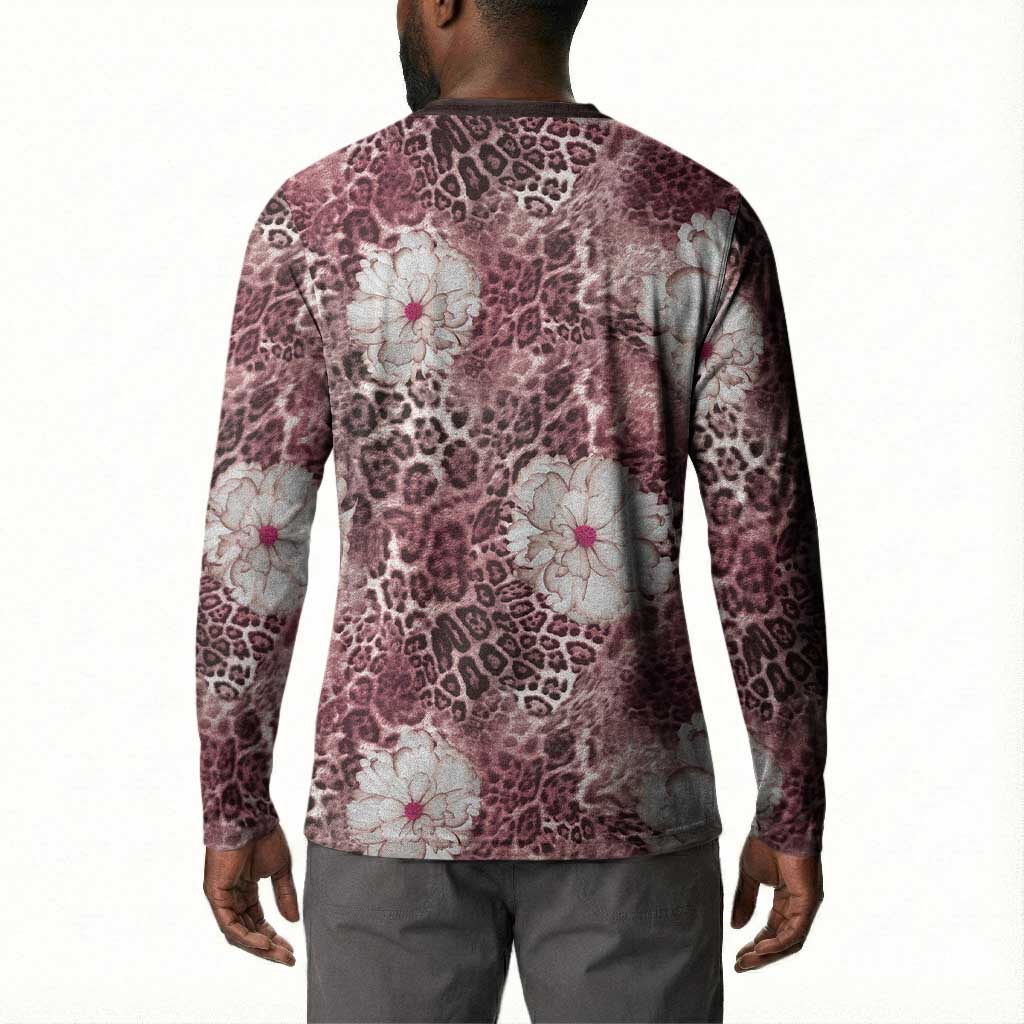 African Leopard Floral Pattern Button Sweatshirt Sunset Mauve