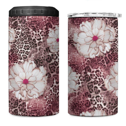 African Leopard Floral Pattern 4 in 1 Can Cooler Tumbler Sunset Mauve