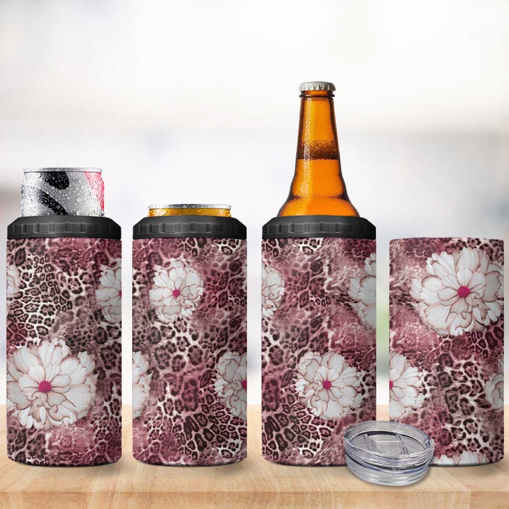 African Leopard Floral Pattern 4 in 1 Can Cooler Tumbler Sunset Mauve