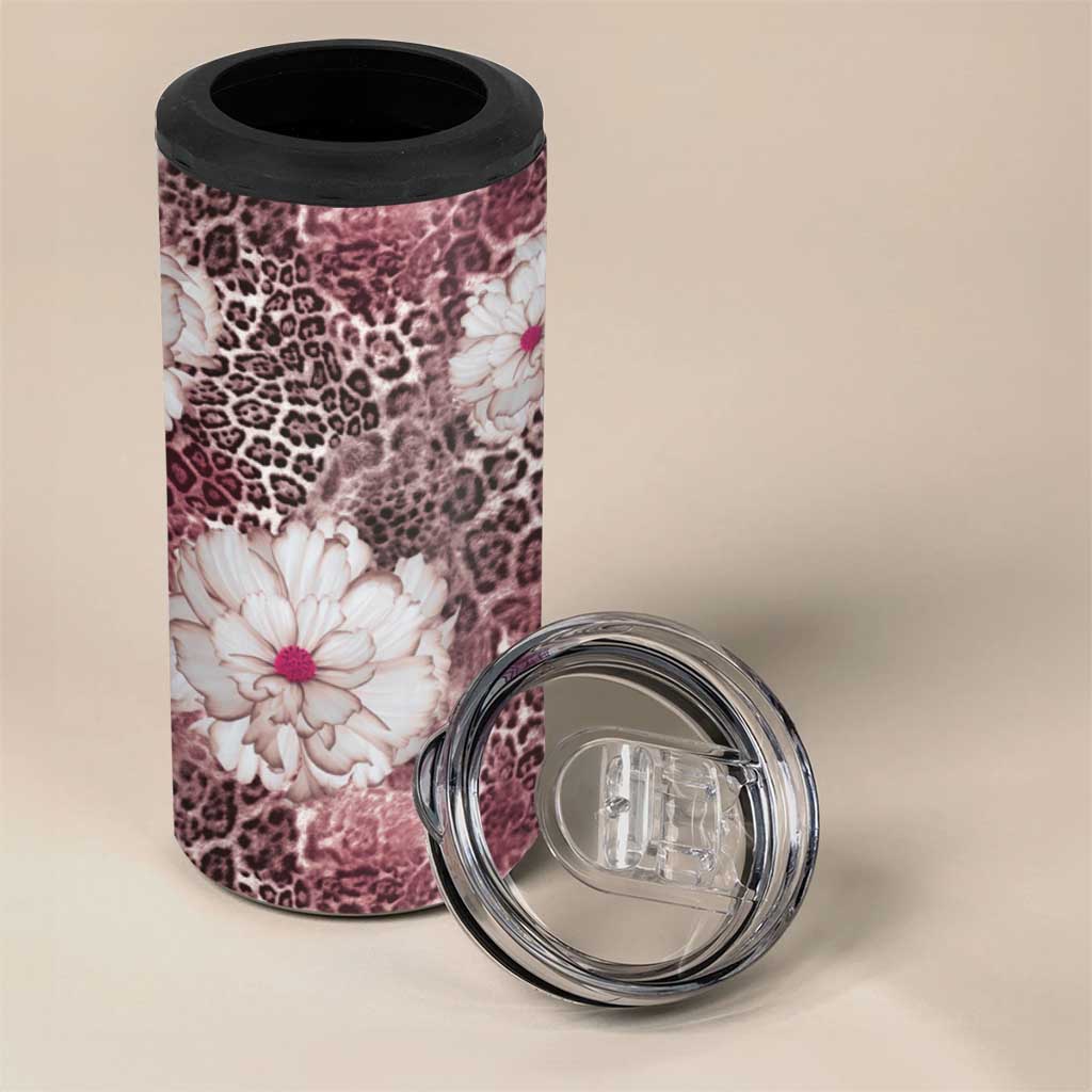 African Leopard Floral Pattern 4 in 1 Can Cooler Tumbler Sunset Mauve