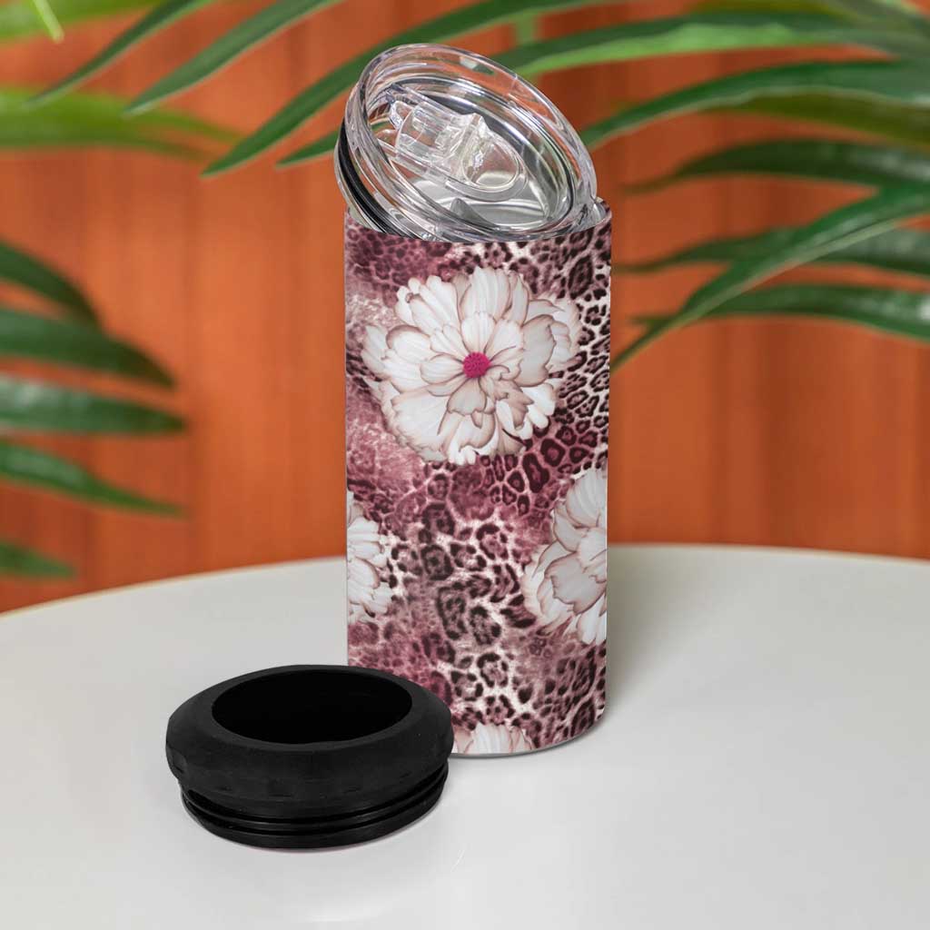 African Leopard Floral Pattern 4 in 1 Can Cooler Tumbler Sunset Mauve