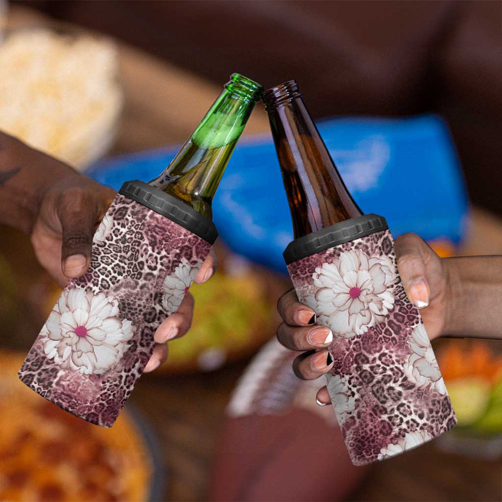 African Leopard Floral Pattern 4 in 1 Can Cooler Tumbler Sunset Mauve