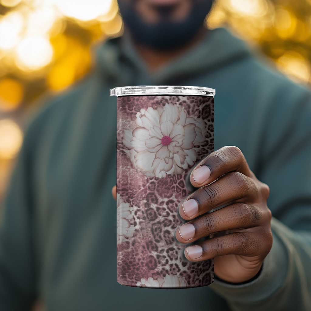 African Leopard Floral Pattern 4 in 1 Can Cooler Tumbler Sunset Mauve