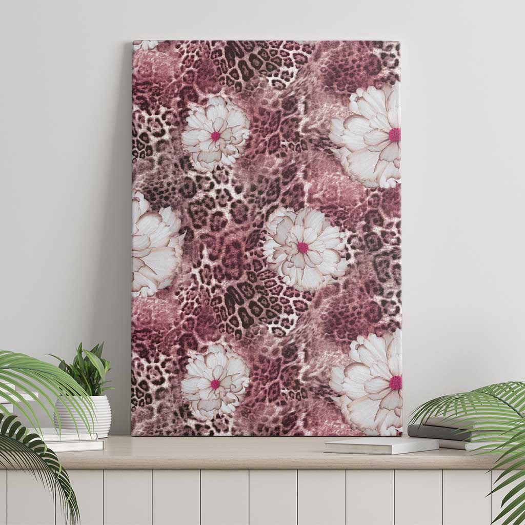 African Leopard Floral Pattern Canvas Wall Art Sunset Mauve