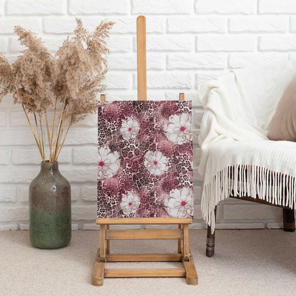 African Leopard Floral Pattern Canvas Wall Art Sunset Mauve