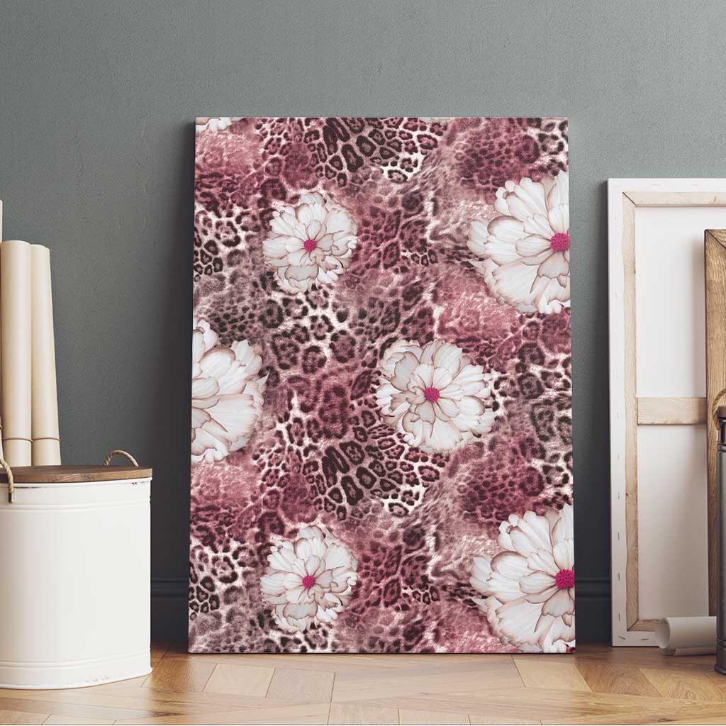 African Leopard Floral Pattern Canvas Wall Art Sunset Mauve