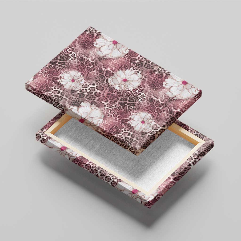 African Leopard Floral Pattern Canvas Wall Art Sunset Mauve