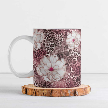 African Leopard Floral Pattern Ceramic Mug Sunset Mauve