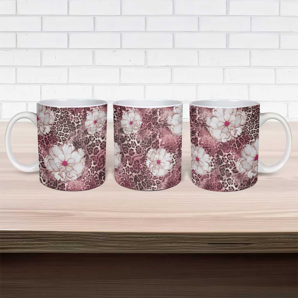 African Leopard Floral Pattern Ceramic Mug Sunset Mauve