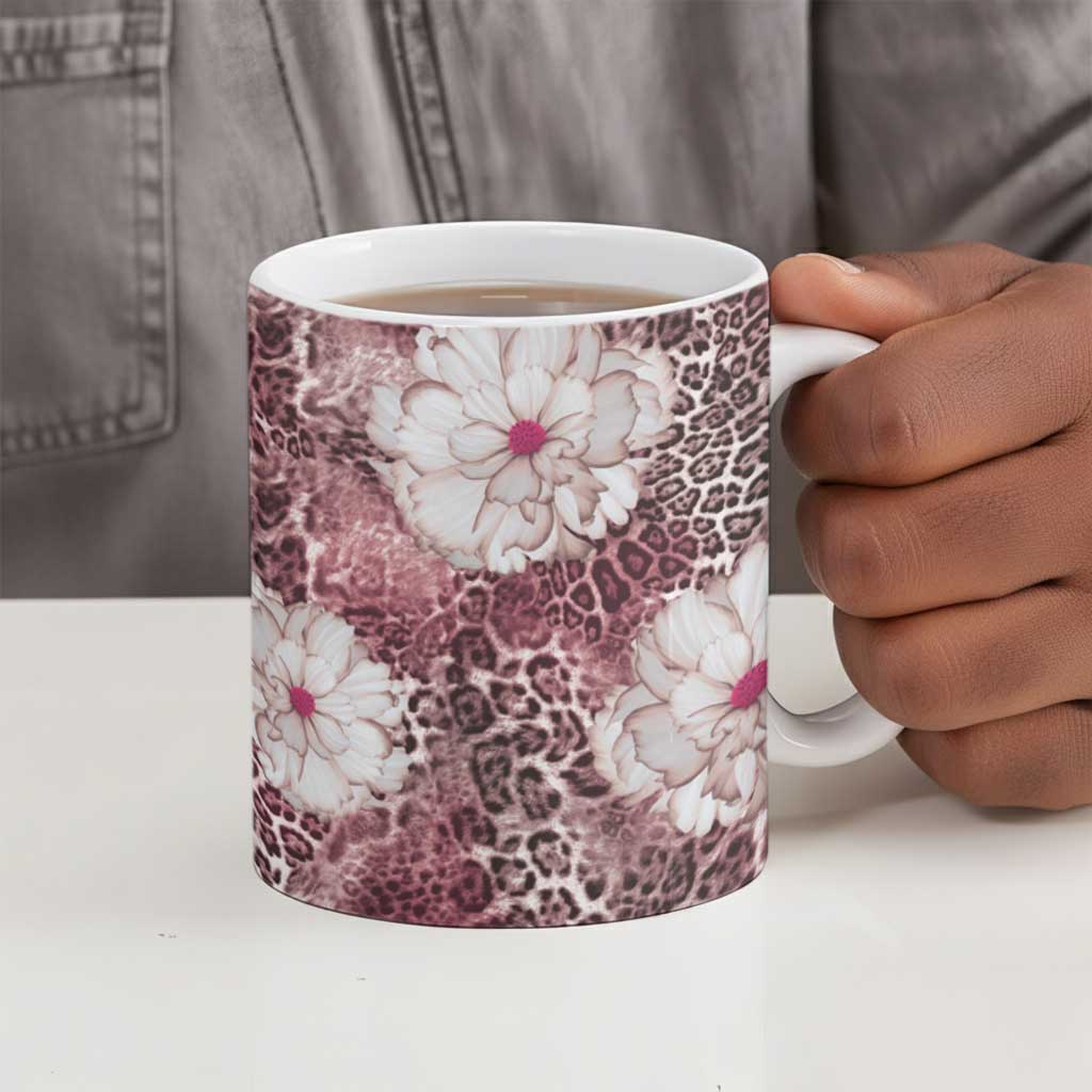 African Leopard Floral Pattern Ceramic Mug Sunset Mauve