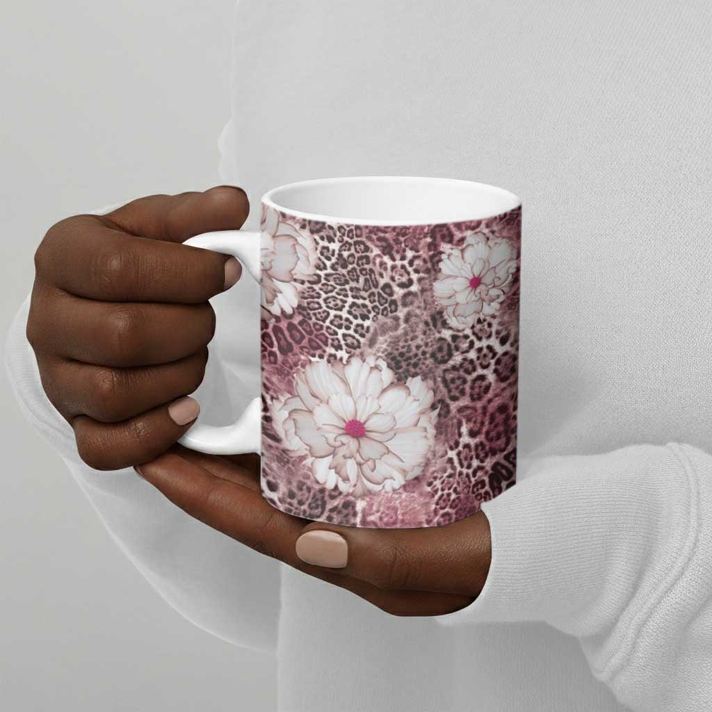 African Leopard Floral Pattern Ceramic Mug Sunset Mauve