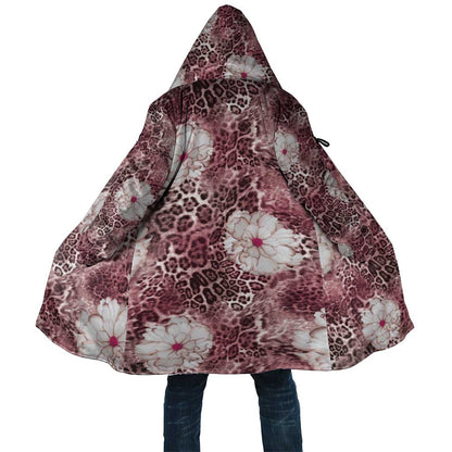 African Leopard Floral Pattern Cloak Sunset Mauve
