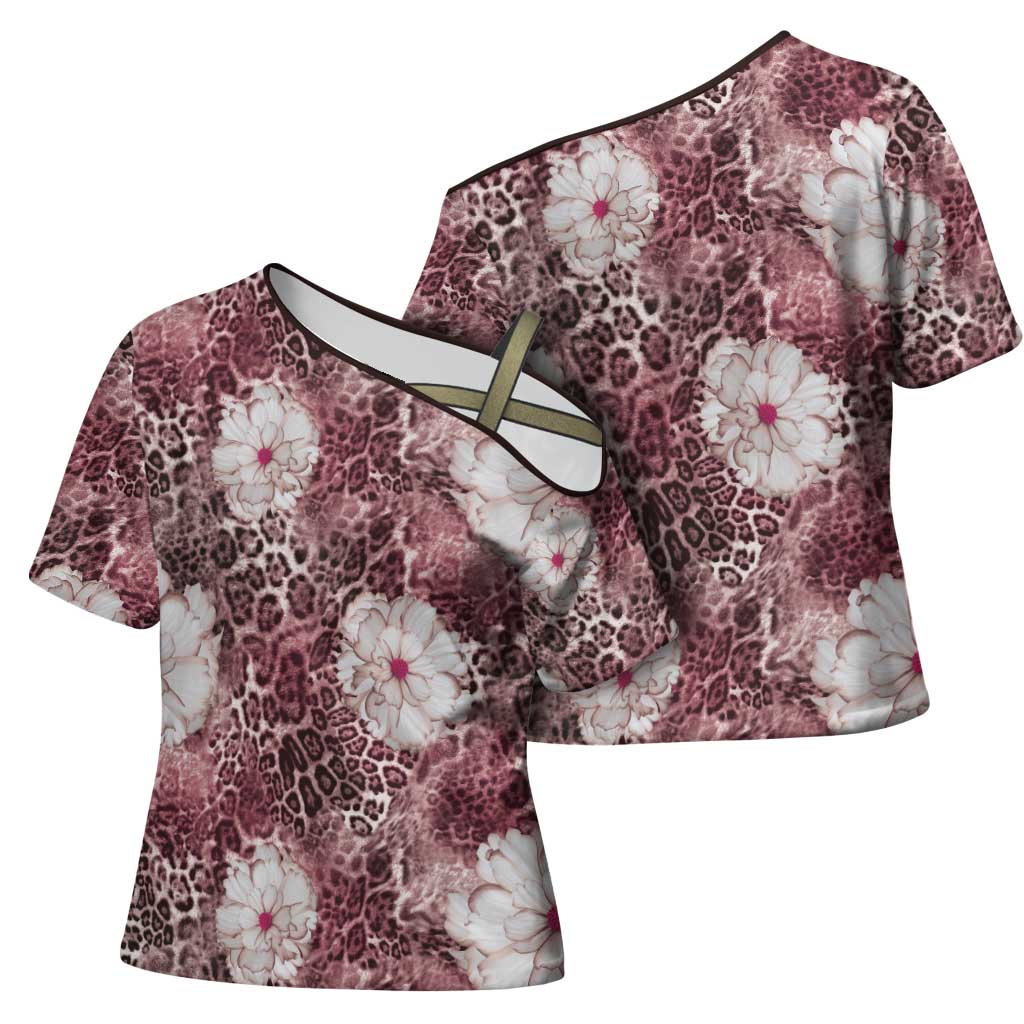 African Leopard Floral Pattern Cross Shoulder Shirt Sunset Mauve