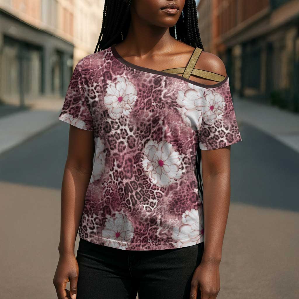 African Leopard Floral Pattern Cross Shoulder Shirt Sunset Mauve