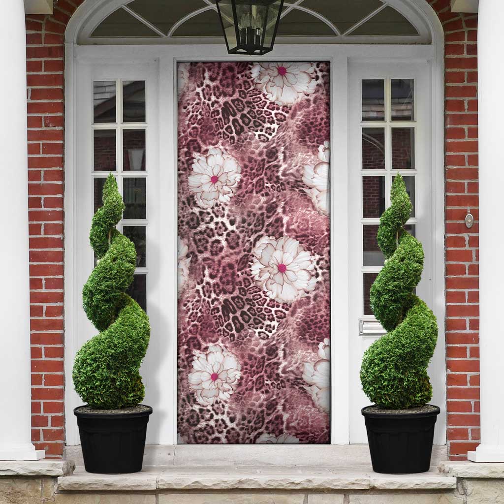 African Leopard Floral Pattern Door Cover Sunset Mauve