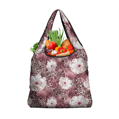 African Leopard Floral Pattern Grocery Bag Sunset Mauve