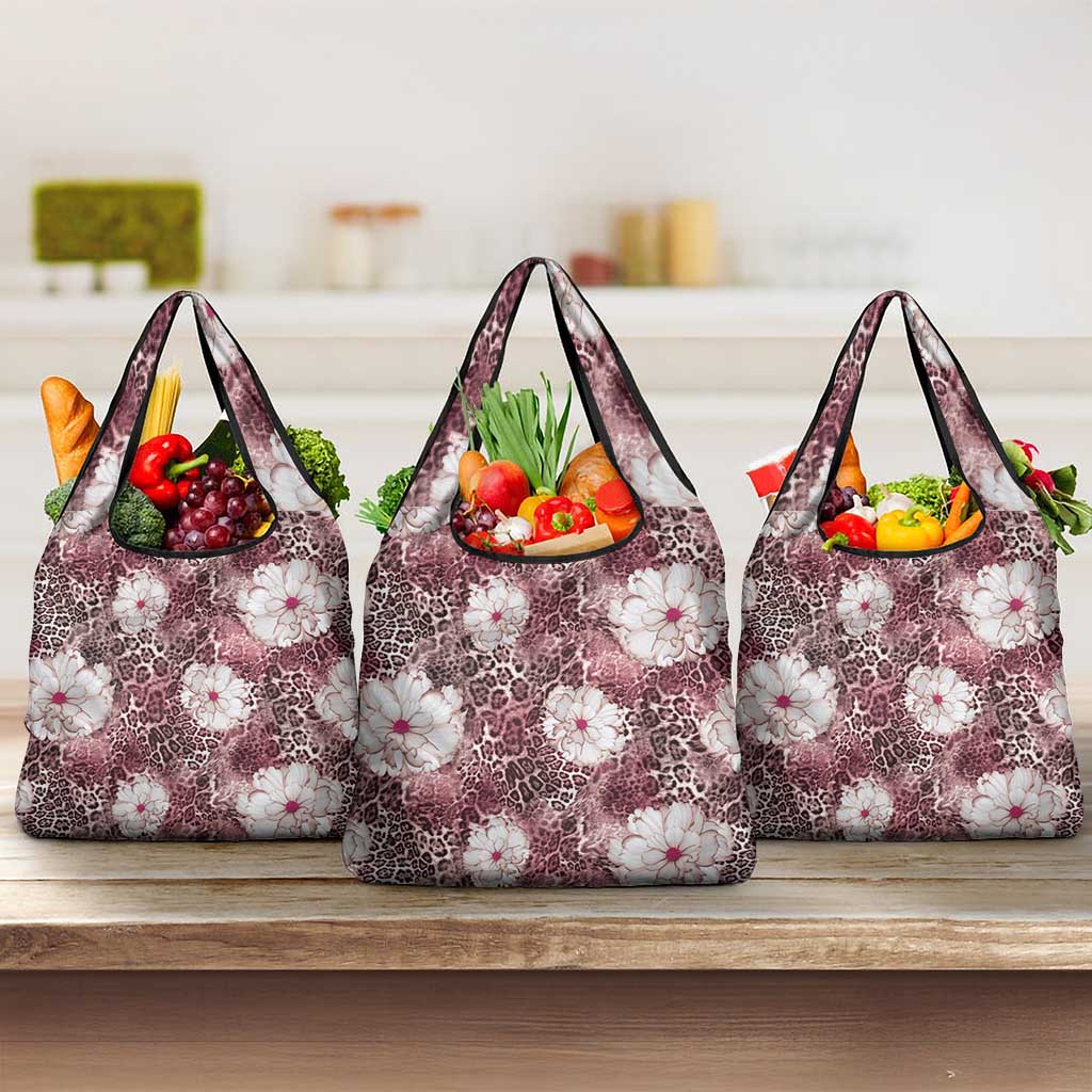 African Leopard Floral Pattern Grocery Bag Sunset Mauve