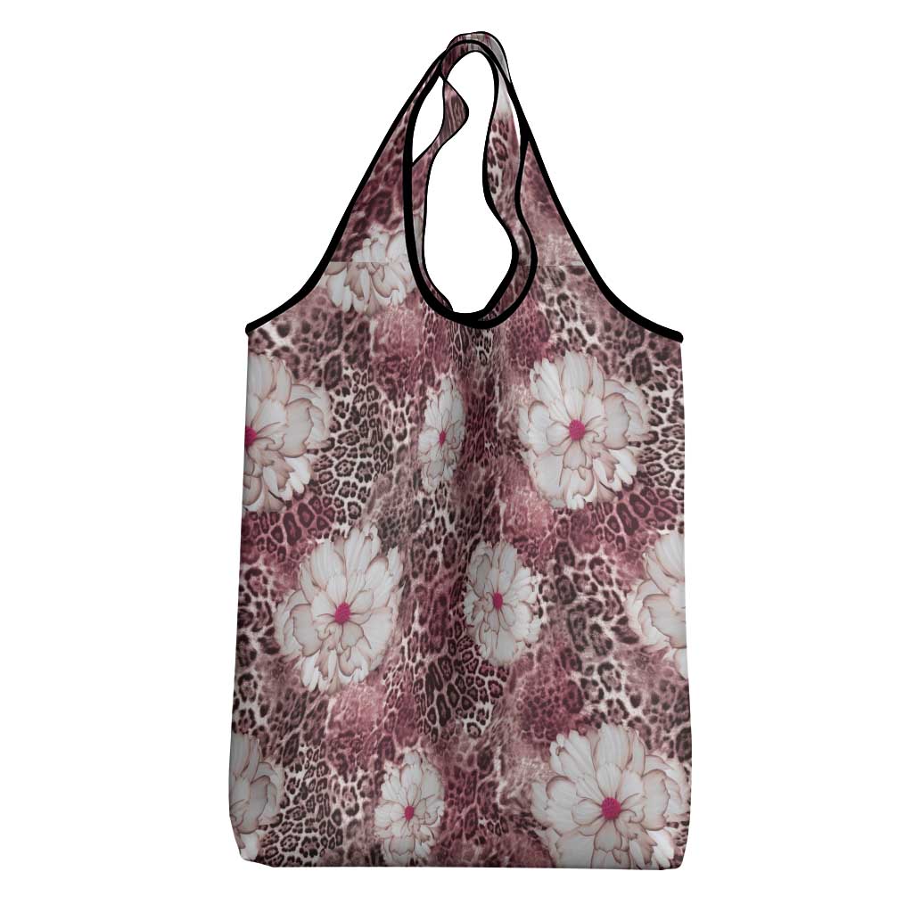 African Leopard Floral Pattern Grocery Bag Sunset Mauve