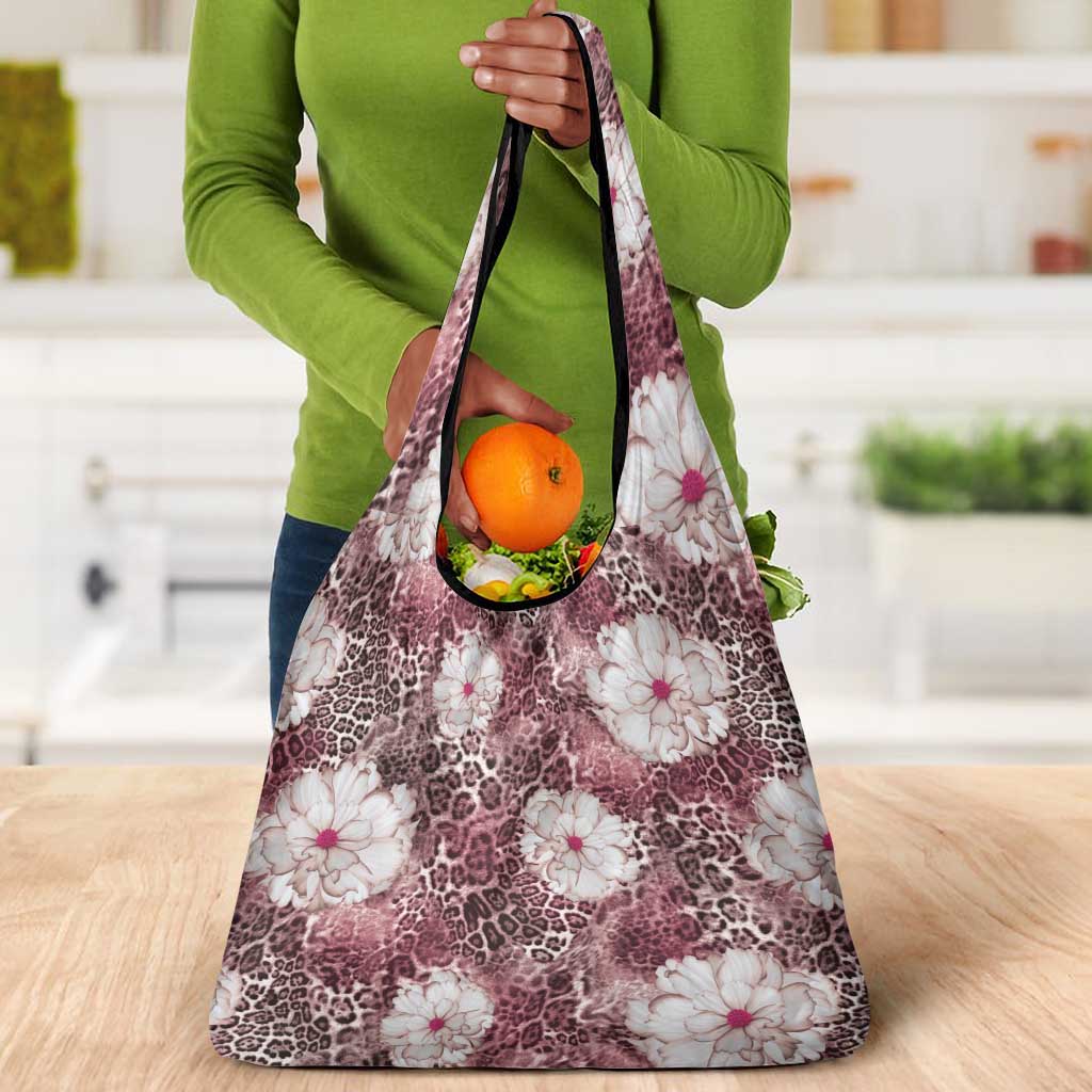 African Leopard Floral Pattern Grocery Bag Sunset Mauve