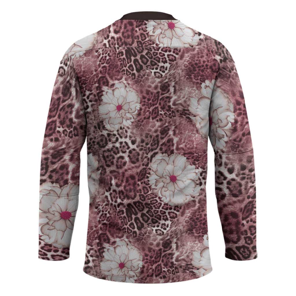 African Leopard Floral Pattern Hockey Jersey Sunset Mauve