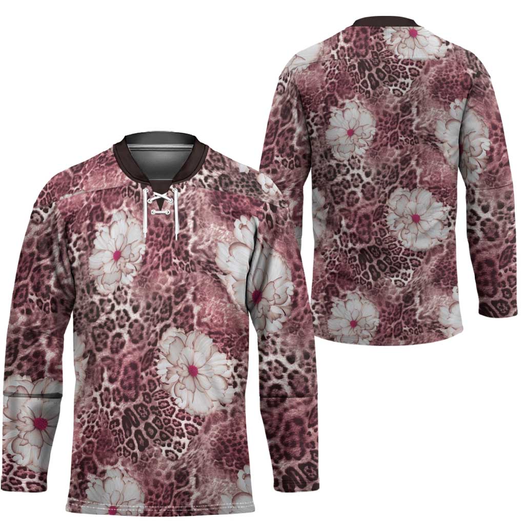 African Leopard Floral Pattern Hockey Jersey Sunset Mauve