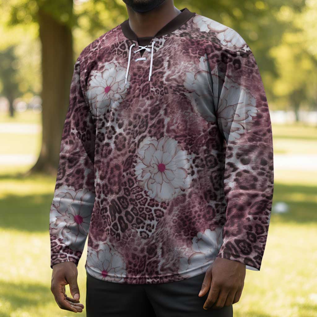 African Leopard Floral Pattern Hockey Jersey Sunset Mauve