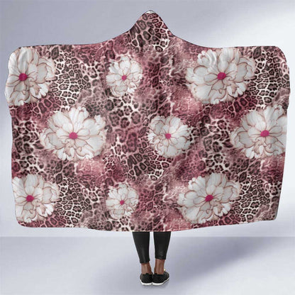 African Leopard Floral Pattern Hooded Blanket Sunset Mauve