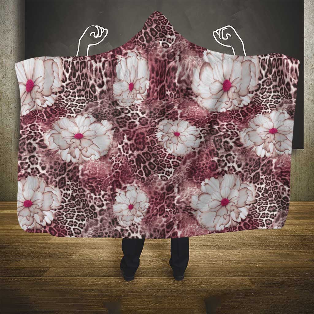 African Leopard Floral Pattern Hooded Blanket Sunset Mauve