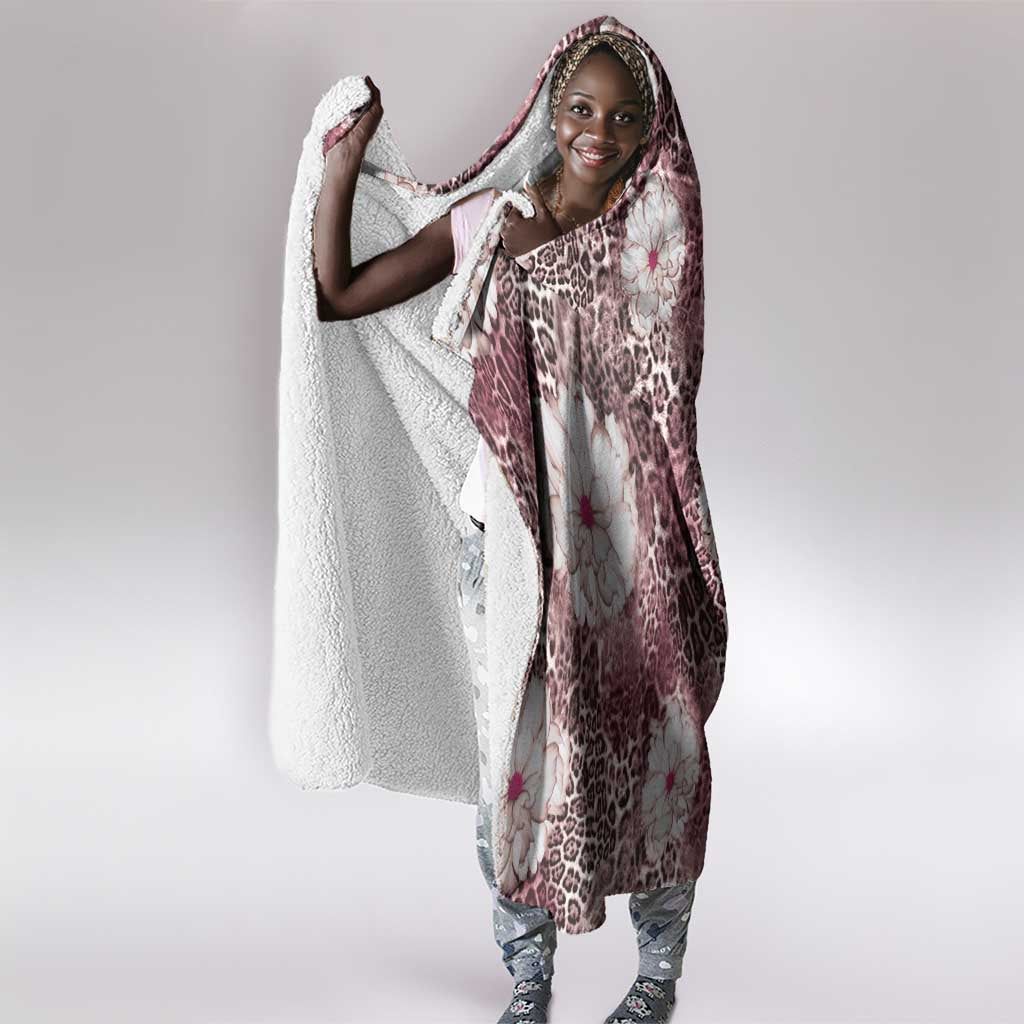 African Leopard Floral Pattern Hooded Blanket Sunset Mauve