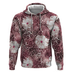 African Leopard Floral Pattern Hoodie Sunset Mauve