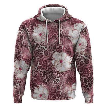 African Leopard Floral Pattern Hoodie Sunset Mauve