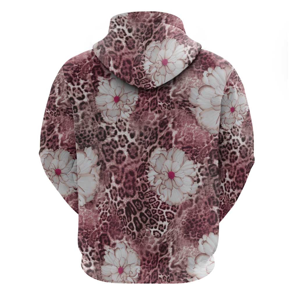 African Leopard Floral Pattern Hoodie Sunset Mauve