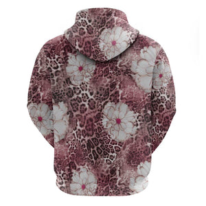 African Leopard Floral Pattern Hoodie Sunset Mauve