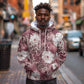 African Leopard Floral Pattern Hoodie Sunset Mauve