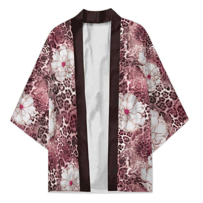 African Leopard Floral Pattern Kimono Sunset Mauve