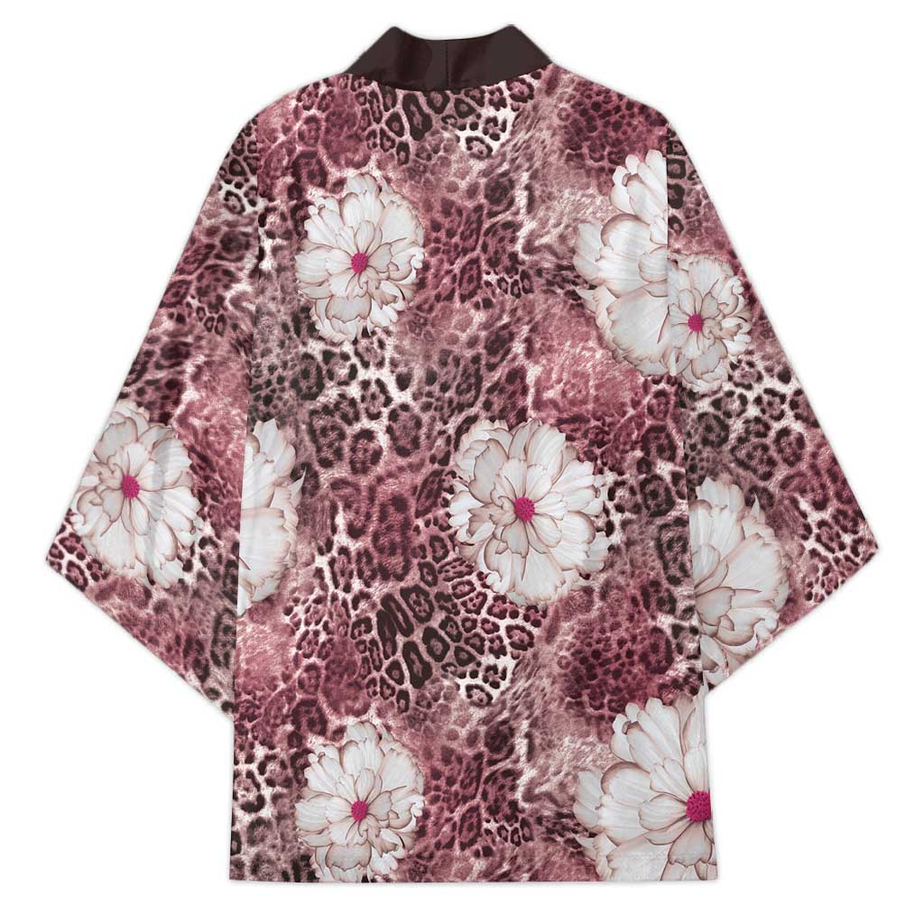 African Leopard Floral Pattern Kimono Sunset Mauve