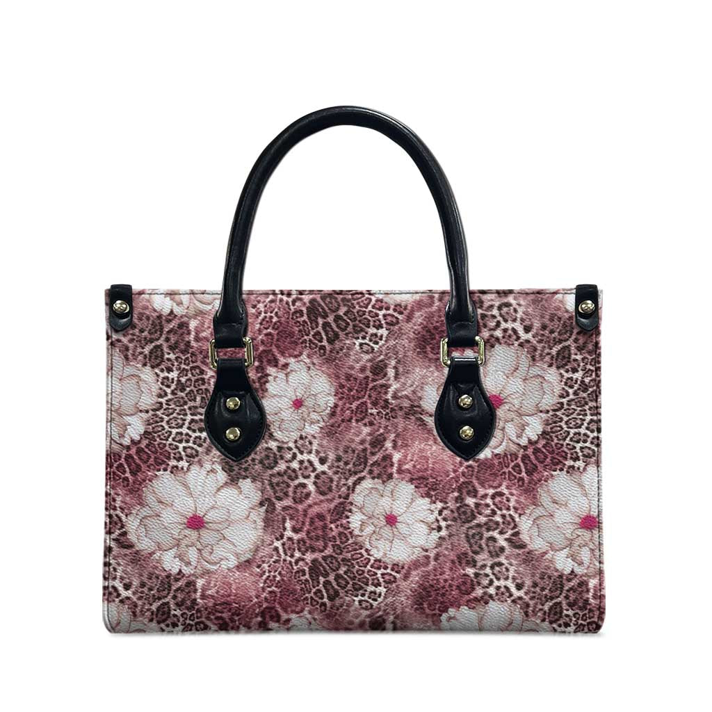 African Leopard Floral Pattern Leather Bag Sunset Mauve