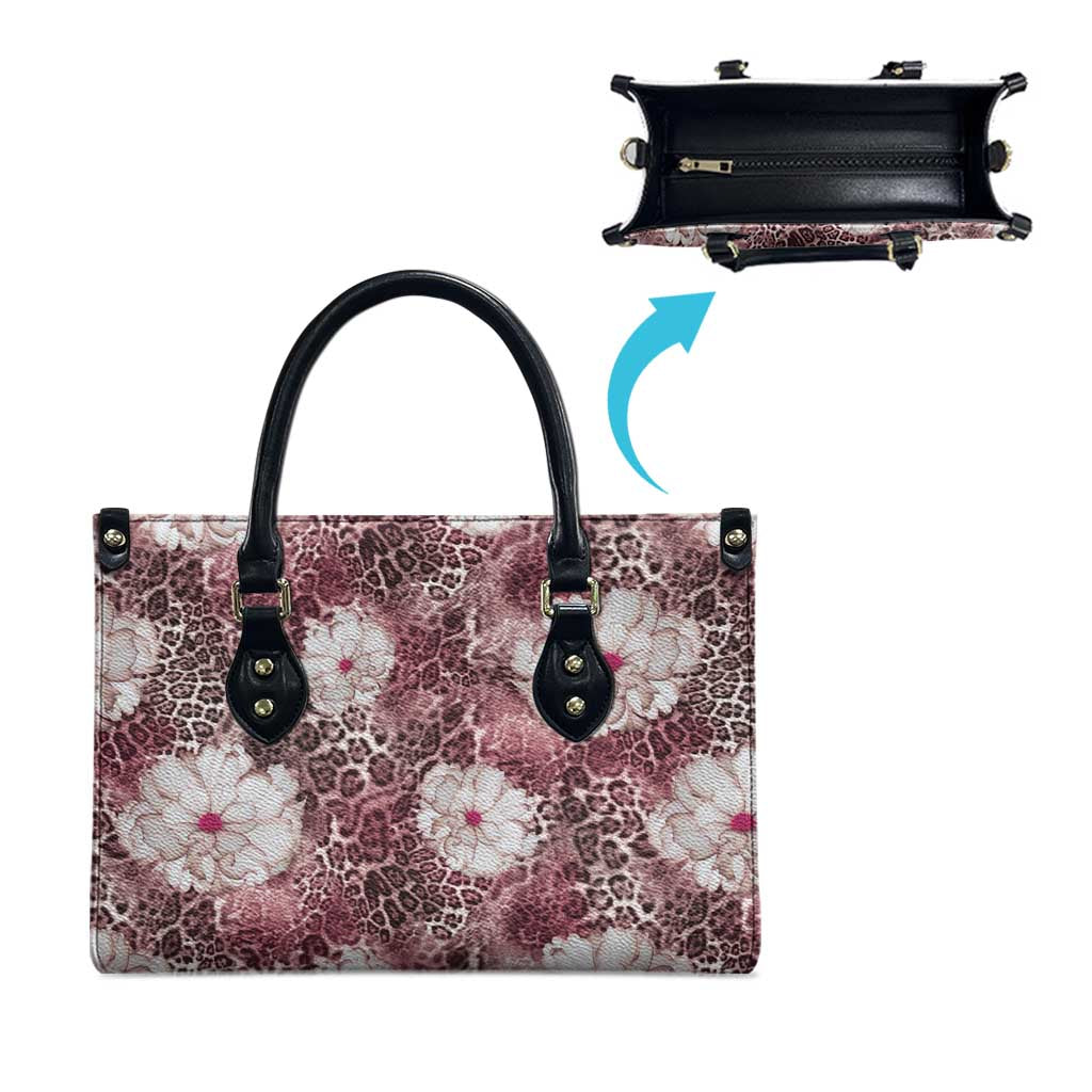 African Leopard Floral Pattern Leather Bag Sunset Mauve