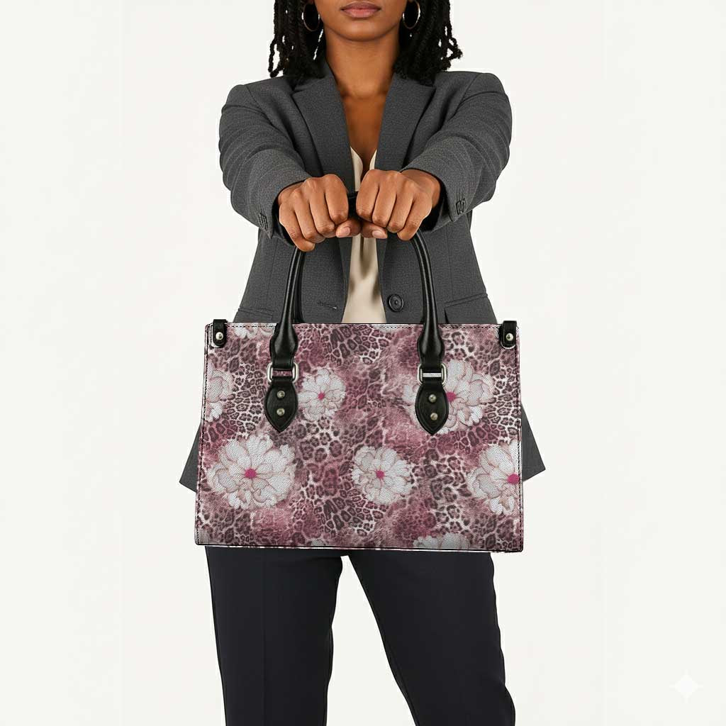 African Leopard Floral Pattern Leather Bag Sunset Mauve