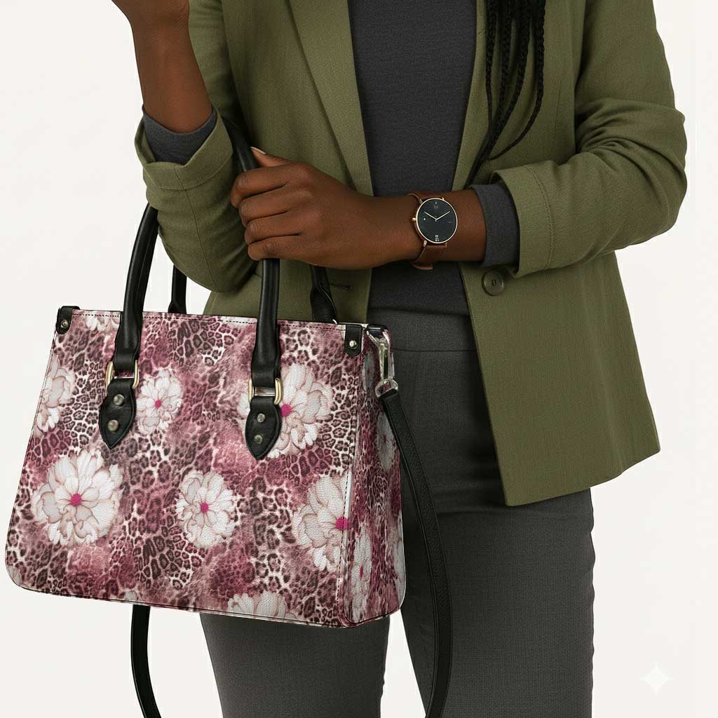 African Leopard Floral Pattern Leather Bag Sunset Mauve