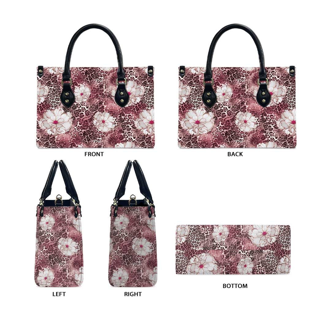 African Leopard Floral Pattern Leather Bag Sunset Mauve