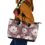 African Leopard Floral Pattern Leather Tote Bag Sunset Mauve