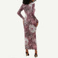 African Leopard Floral Pattern Long Sleeve Bodycon Dress Sunset Mauve