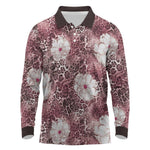 African Leopard Floral Pattern Long Sleeve Polo Shirt Sunset Mauve