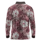 African Leopard Floral Pattern Long Sleeve Polo Shirt Sunset Mauve